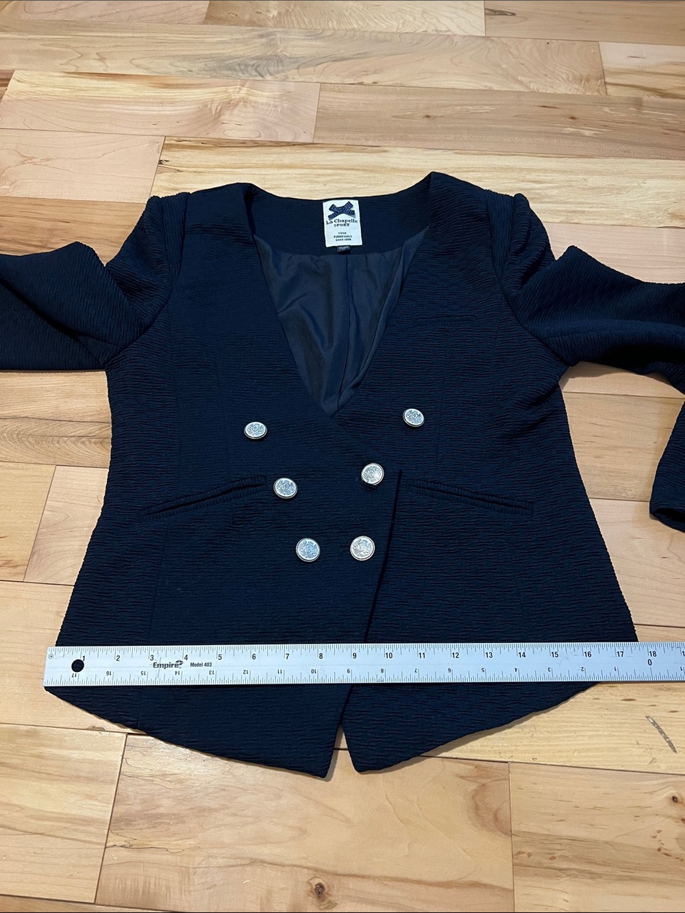Double-Breasted Navy Textured Blazer with Silver Buttons - Picture 4 of 14
